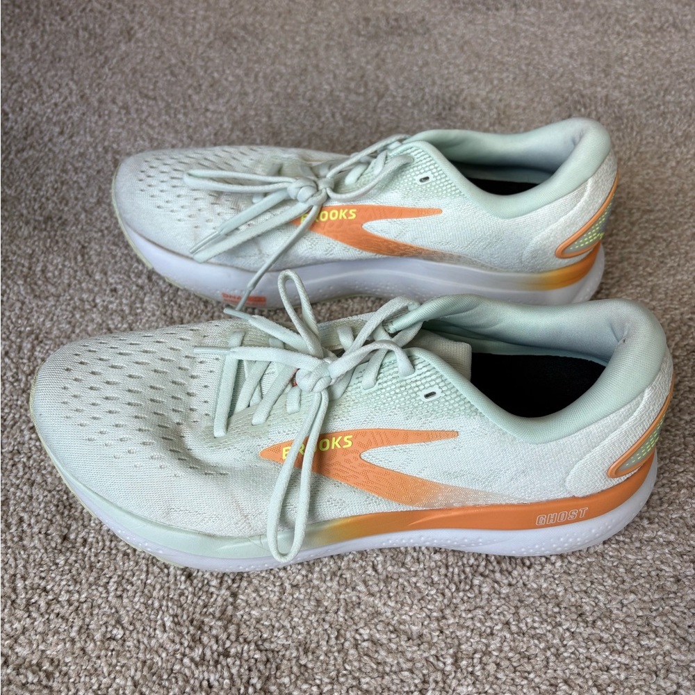 Brooks Women’s Ghost Running Shoes — Mint Green with Peach Accents